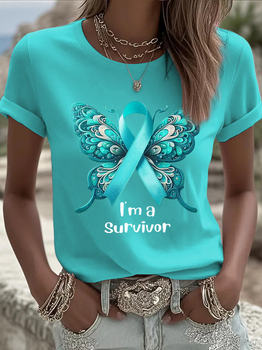 Women's butterfly ribbon art print casual t-shirt