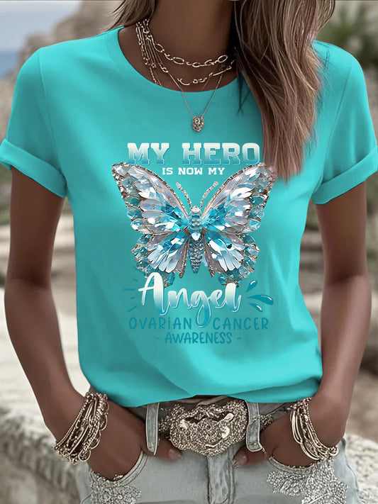Women's butterfly rhinestone art print casual t-shirt