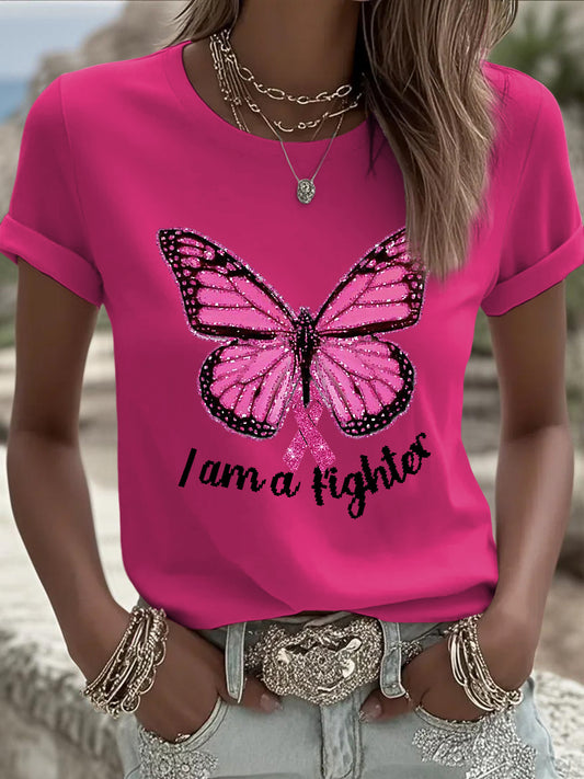 Women's vintage butterfly ribbon casual t-shirt