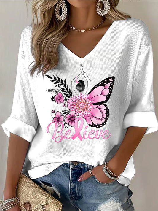 Dámské vintage motýl květinové v-neck top