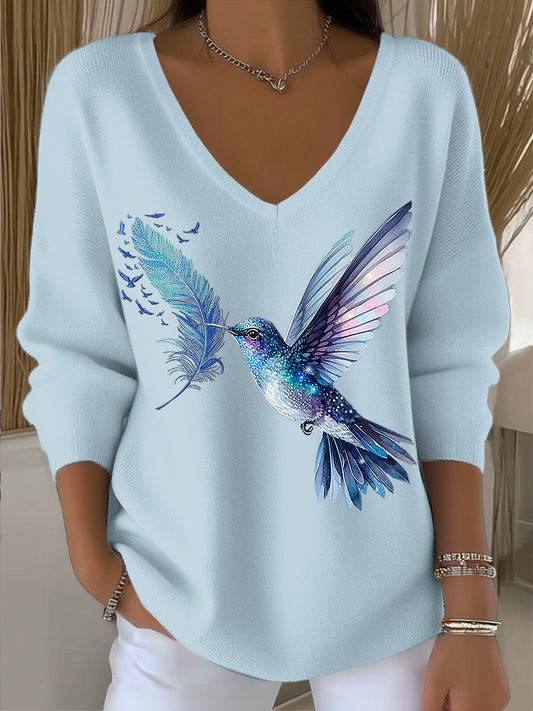 Dámské vintage kolibřík umění v-neck top
