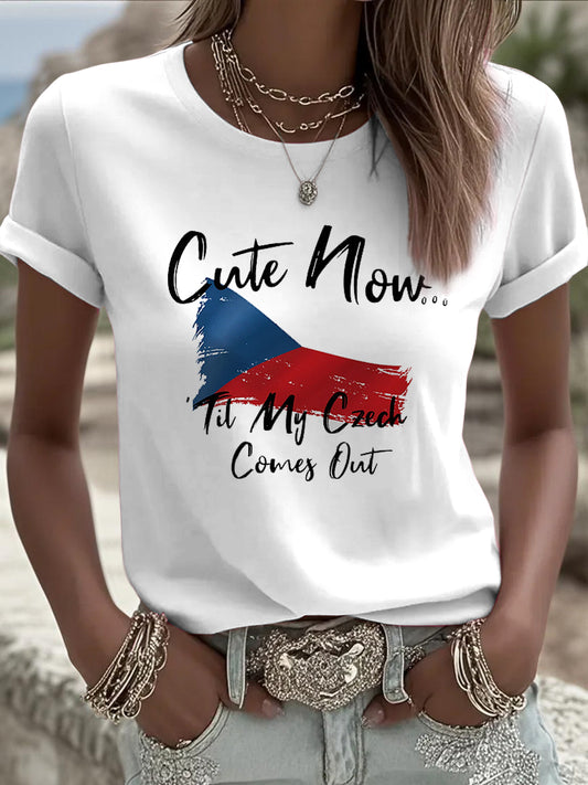 Women's vintage flag abstract print casual t-shirt