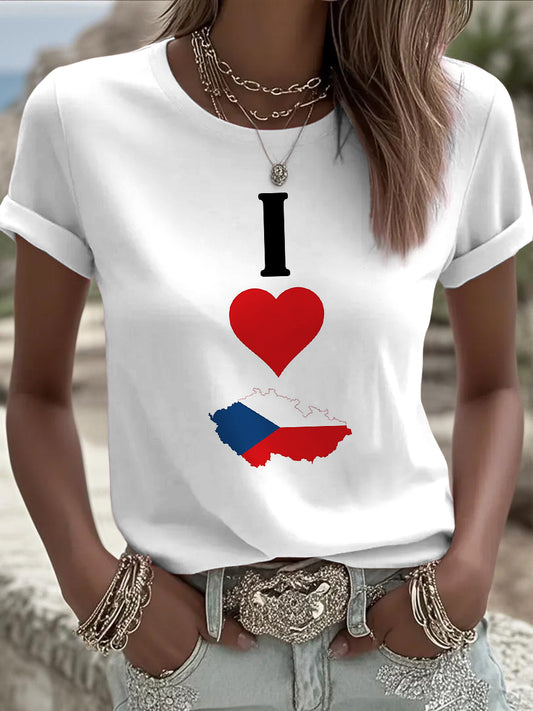 Women's vintage flag map print casual t-shirt