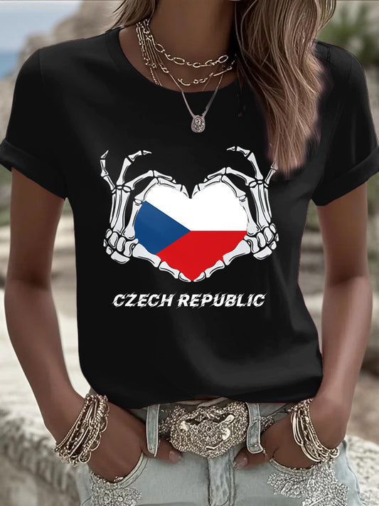 Women's black czech flag trendy t-shirt